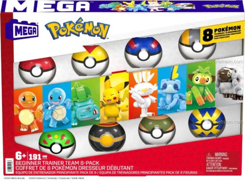 Hộp sản phẩm Bộ 8 Pokémon Trainerteam Mega Bloks HTJ75, 191 chi tiết, phù hợp cho bé 6 tuổi