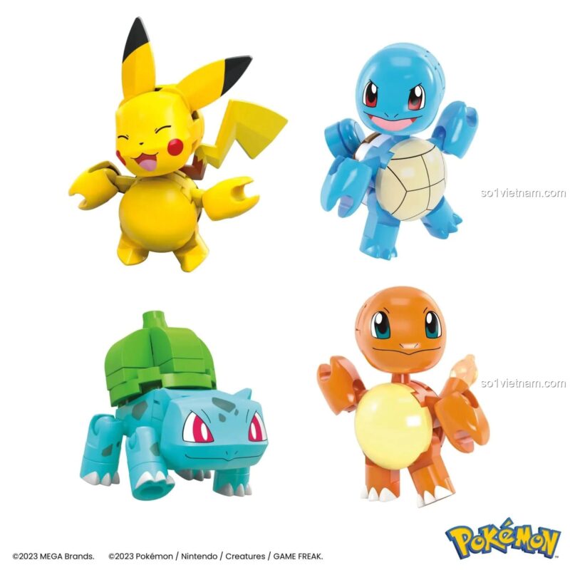 Pikachu, Bulbasaur, Charmander, Squirtle lắp ráp từ Bộ 8 Pokémon Trainerteam Mega Bloks HTJ75