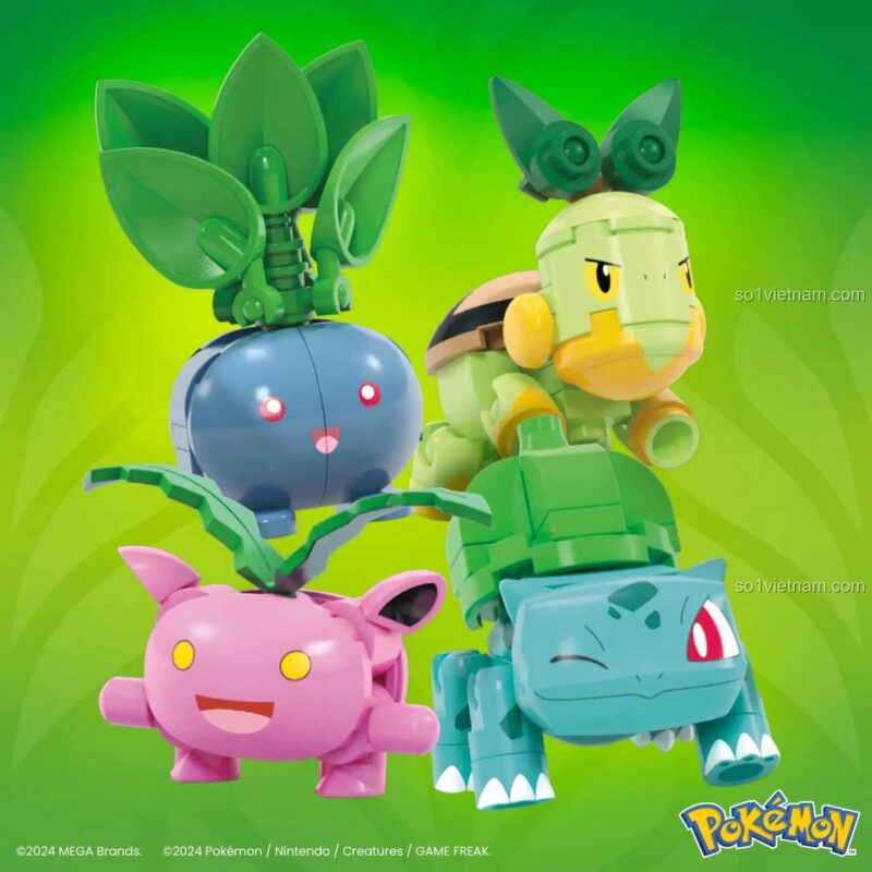 Chi tiết sắc nét của bộ xếp hình Mô hình Pokémon Turtwig HWR77, đồ chơi thông minh cho bé 6+.
