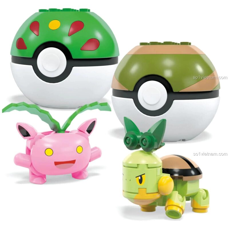 Đồ chơi lắp ráp Mô hình Pokémon Hoppip và Turtwig Mega Bloks HWR77, giúp bé phát triển tư duy sáng tạo.