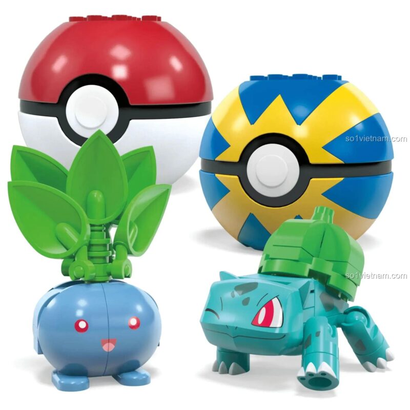Mô hình Pokémon Oddish và Bulbasaur từ bộ Mega Bloks HWR77, món quà tuyệt vời cho fan Pokémon.