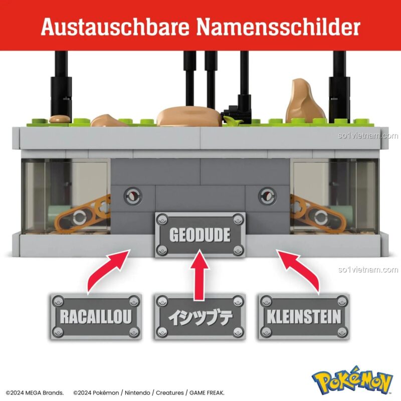 Bảng tên có thể thay đổi của Pokémon Mini Motion Geodude Mega Bloks HWR79, bộ lắp ghép 355 mảnh, đồ chơi xếp hình cho bé 13 tuổi
