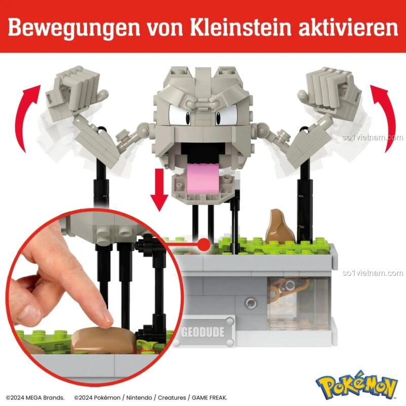 Chức năng chuyển động của Pokémon Mini Motion Geodude Mega Bloks HWR79, đồ chơi mô hình 355 mảnh, đồ chơi giáo dục cho bé 13 tuổi