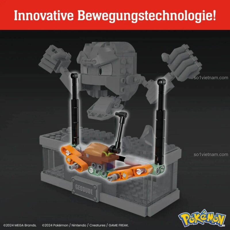 Công nghệ chuyển động của Pokémon Mini Motion Geodude Mega Bloks HWR79, bộ lắp ghép 355 mảnh, đồ chơi xếp hình cho bé 13 tuổi