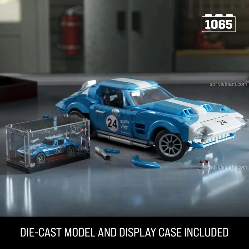 Mô hình xe đua Mega Bloks HWW23 Corvette Grand Sport 1963 và hộp trưng bày, đồ chơi lắp ráp cho người lớn 18 tuổi