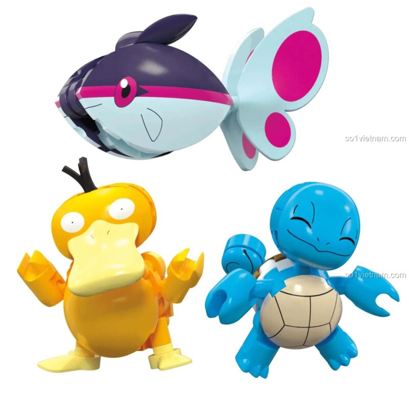 Các nhân vật Pokémon Psyduck và Squirtle trong bộ lắp ghép Pokémon: Cuộc Phiêu Lưu Dưới Nước Mega Bloks HXF79, đồ chơi giáo dục cho bé 8 tuổi