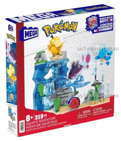 Hộp sản phẩm Pokémon: Cuộc Phiêu Lưu Dưới Nước của Mega Bloks HXF79, bộ lắp ghép Pokémon 319 mảnh, đồ chơi giáo dục cho bé 8 tuổi