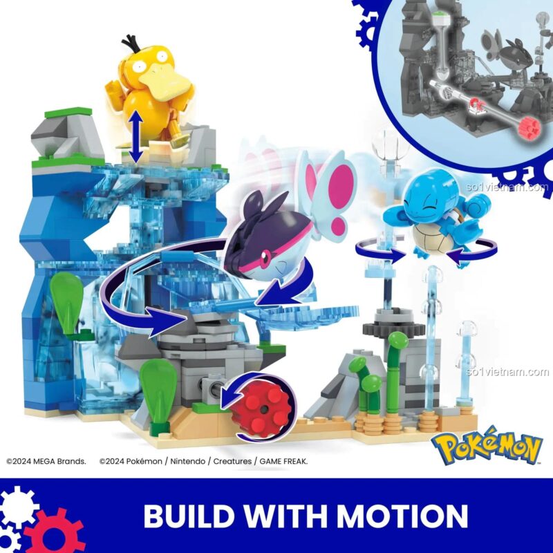 Chi tiết tính năng chuyển động của bộ lắp ghép Pokémon: Cuộc Phiêu Lưu Dưới Nước Mega Bloks HXF79, đồ chơi giáo dục cho bé 8 tuổi