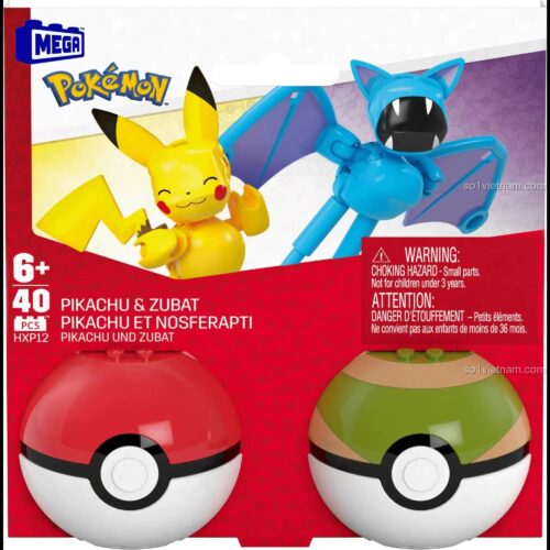 Hộp sản phẩm bộ lắp ghép Pokémon Pikachu & Zubat Mega Bloks HXP12, đồ chơi lắp ráp cho bé 6 tuổi, thế giới Pokémon
