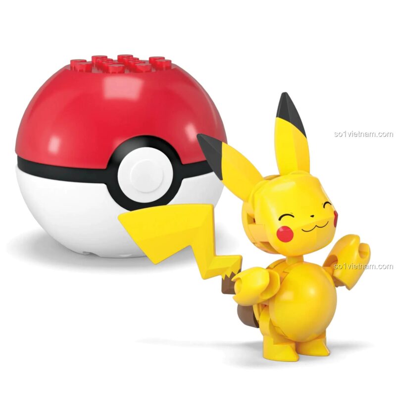 Mô hình Pikachu và quả cầu Pokémon từ bộ Mega Bloks HXP12, đồ chơi cho bé 6 tuổi, thế giới Pokémon