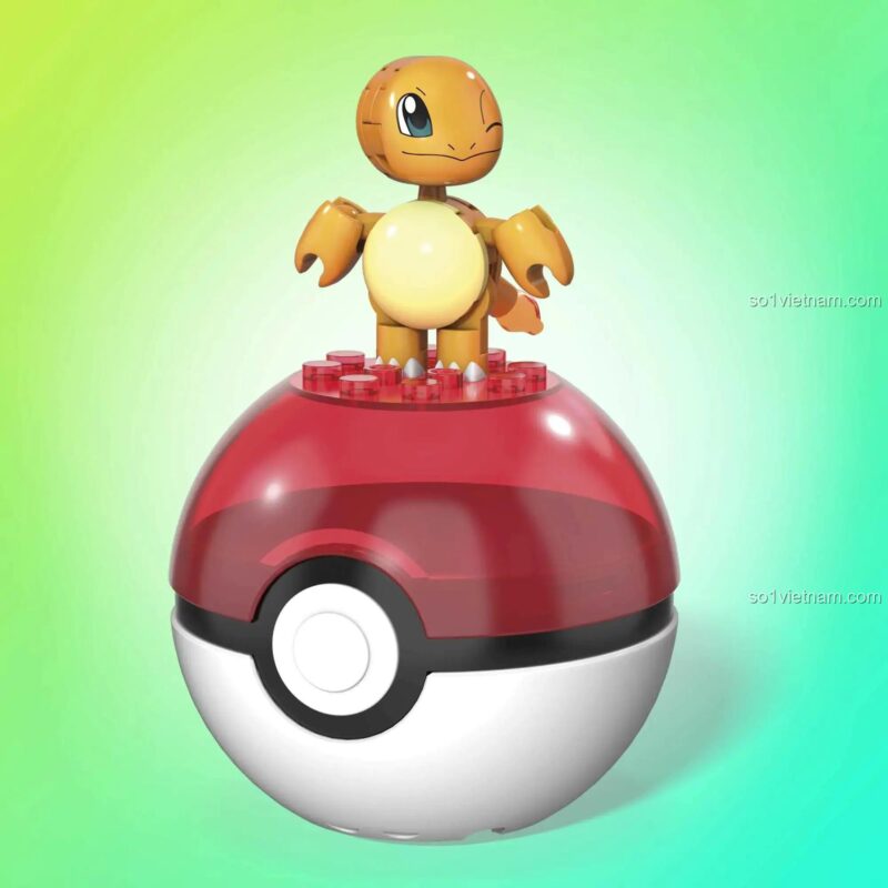 Mô hình Pokémon Charmander đứng trên Pokeball, đồ chơi lắp ráp Mega Construx GVK62, 16 mảnh, cho bé 6 tuổi