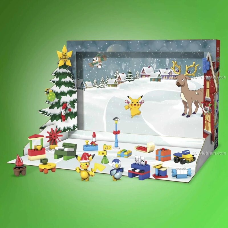 Toàn cảnh khung cảnh mùa đông được lắp ráp từ Mega Construx GYG99 Pokémon Holiday Calendar