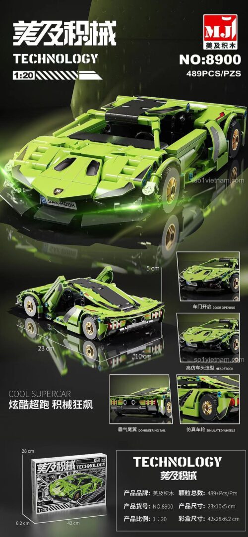 bộ lắp ghép Siêu xe Lamborghini Mei Ji 8900 tỉ lệ 1:20, mô hình có kích thước 23x10x5 cm, đáng tiền cho bé trai 6 tuổi