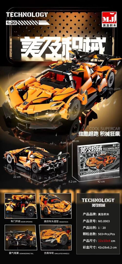 đồ chơi mô hình Siêu xe Lamborghini Veneno Mei Ji Blocks 8903 tỉ lệ 1:20, có thể mở cửa, kích thước mô hình 22x10x4cm