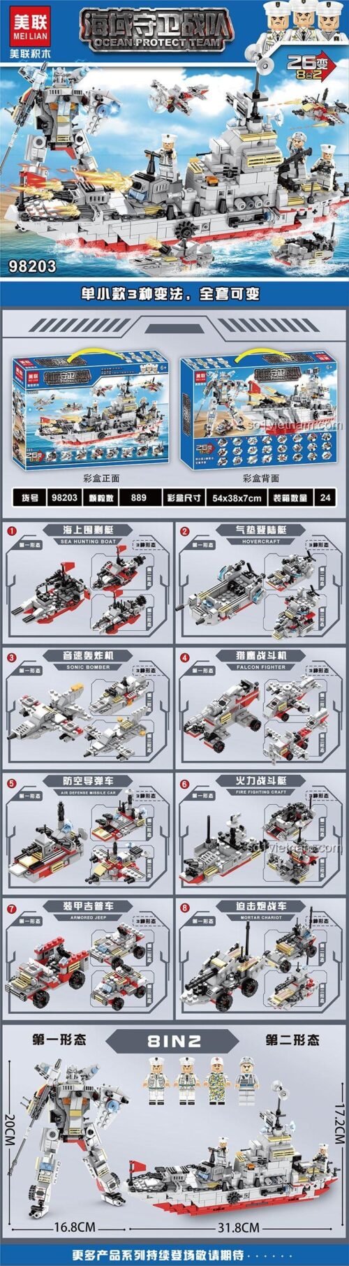 Đồ chơi mô hình Mei Lian 98203 Robot quân sự biến hình 26 dạng, kích thước chi tiết, phù hợp bé trai 6 tuổi, giá tiết kiệm