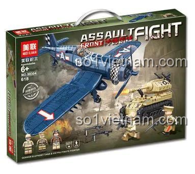 Hộp đựng Meilian 98304 Bộ đồ chơi Xe tăng Đức Máy bay chiến đấu F4U, Tặng kèm 4 minifigures, Máy bay có thể tháo rời tên lửa, Độ tuổi 6+, Giá tốt