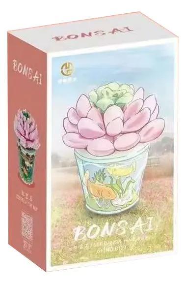 Hộp sản phẩm bộ lắp ghép MENGGE 9127 Bonsai: Echeveria Pink Rubby