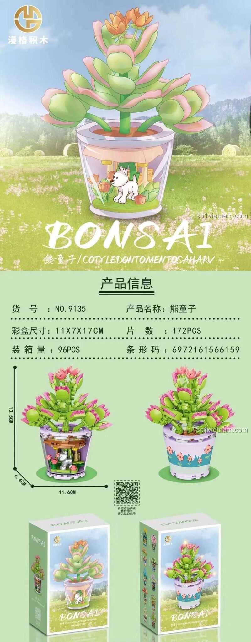 Chi tiết mô hình Bonsai Chậu Cây Mọng Nước MGM 9135