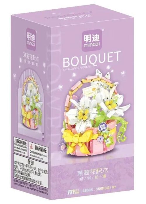 Hộp sản phẩm MingDi 36008 Giỏ hoa mộc lan, bộ lắp ghép hoa 355 mảnh, đồ chơi sáng tạo cho bé gái 8 tuổi