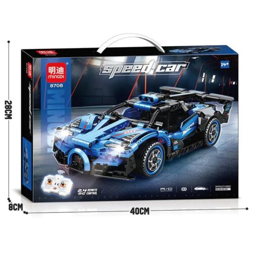 Hộp sản phẩm xe đua điều khiển từ xa màu xanh 明迪minGDi/磊宝LEIBAO 8708, đồ chơi mô hình tốc độ cao cho bé trai 14 tuổi, điều khiển từ xa 2.4G, kích thước hộp 40x28x8cm