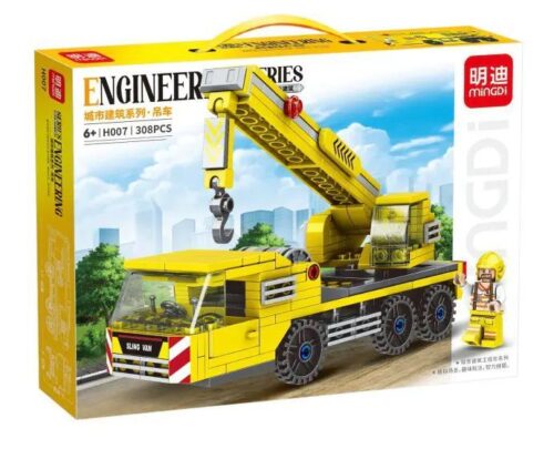 Bộ lắp ghép MingDi H007 Xe Cẩu Công Trình giá tốt cho bé trai 6 tuổi, mô hình chân thực cần cẩu xoay