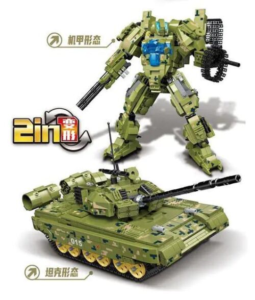 Bộ đồ chơi Xe tăng cơ giới hóa 15 (K0351) biến hình 2 trong 1, Robot chiến đấu tương lai, 919 chi tiết, màu xanh lá, cho bé trai 6 tuổi