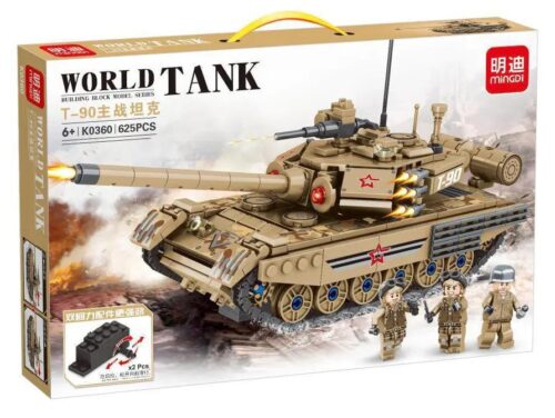 Bộ lắp ráp Xe tăng T-90 Mingdi K0360 giá tốt, đồ chơi mô hình xe tăng quân sự T-90 cho bé trai 6 tuổi, có động cơ kéo lùi mạnh mẽ.