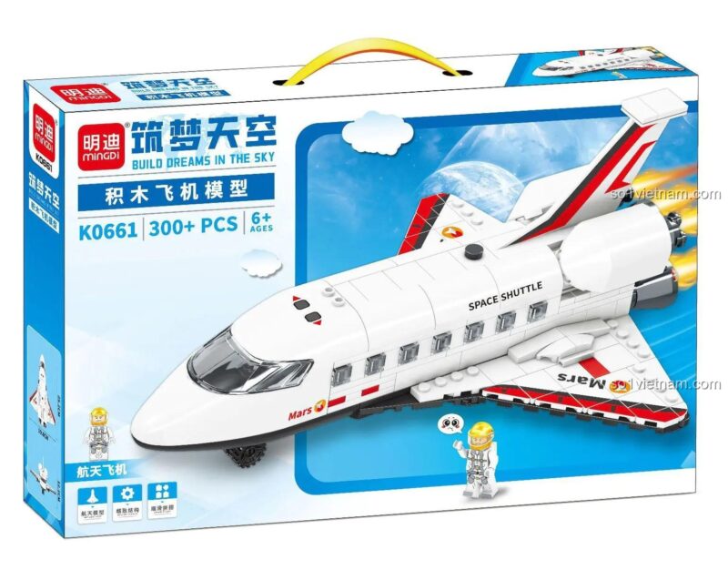 Hộp đựng bộ đồ chơi lắp ghép tàu con thoi không gian Mingdi K0661, 300 chi tiết, cho bé 6 tuổi