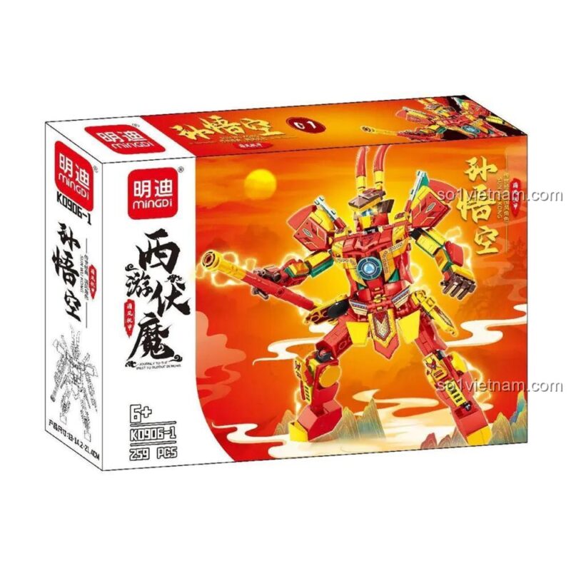 Đồ chơi mô hình Mingdi K0906, hộp riêng Mecha Tôn Ngộ Không 259 mảnh, đồ chơi lắp ráp cho bé trai 6 tuổi, chất lượng cao.