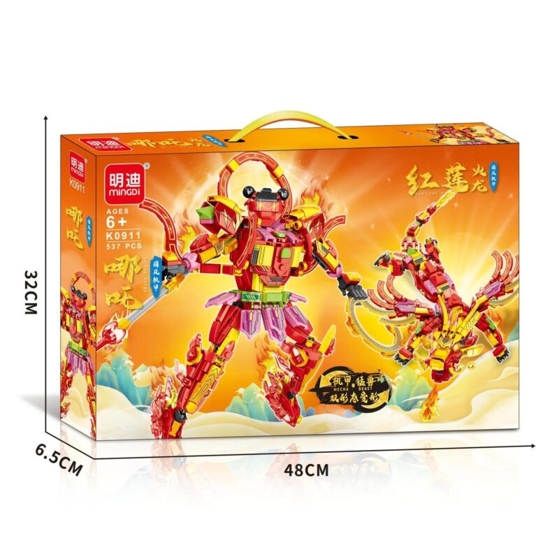 Bộ lắp ghép Mecha Nezha Mingdi K0911, đồ chơi mô hình Nezha Hỏa Long biến hình 2 trong 1, phù hợp bé trai 6 tuổi, giá tốt