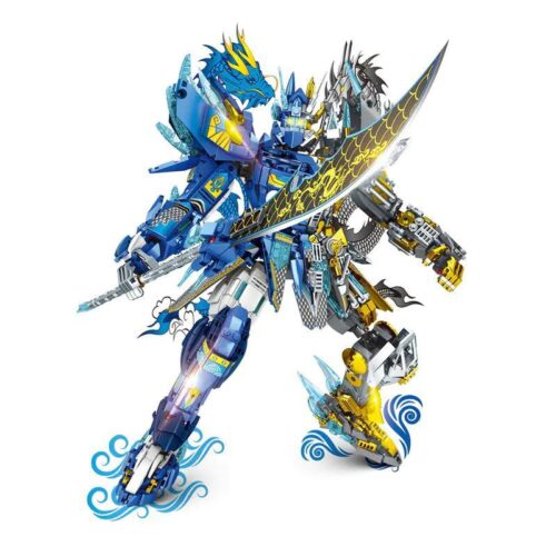 Mô hình Bán Cơ Khí Cơ Giáp Ngao Bính MingDi K0998, đồ chơi lắp ghép Mecha cho bé trai 6 tuổi, 1342 mảnh ghép, màu xanh dương và vàng