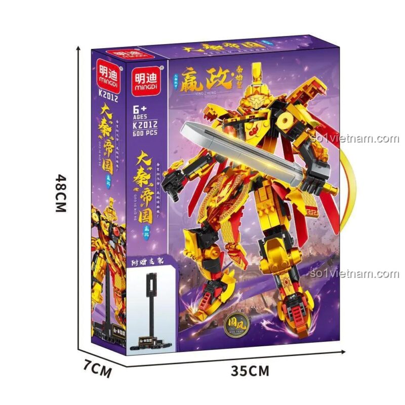 Hộp đồ chơi mô hình Mingdi K2012 Mecha Tần Thủy Hoàng, bộ lắp ghép Robot Tần Thủy Hoàng giá rẻ cho bé trai 6 tuổi, kích thước hộp 35x7x48cm.