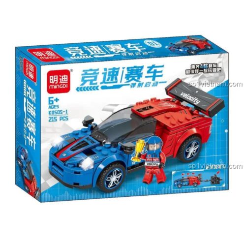 Hộp đồ chơi lắp ráp Mingdi K0505-1 Xe Đua Tốc Độ màu xanh đỏ, phù hợp bé trai 6 tuổi, có cơ chế phóng đạn.
