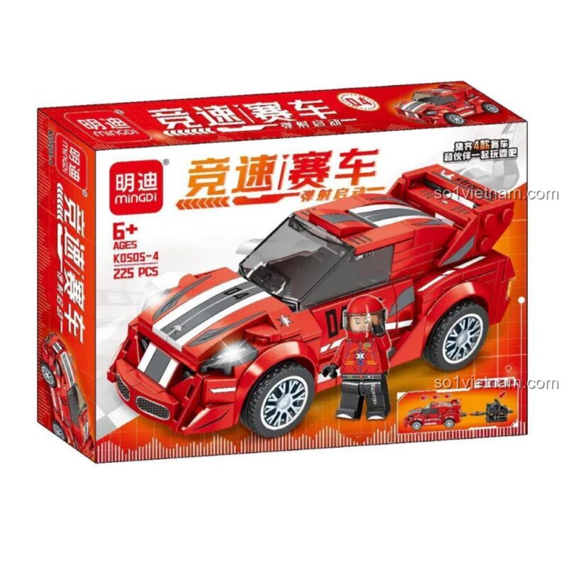 Hộp bộ đồ chơi Leibao K0505-4 Siêu Xe Đua Tốc Độ màu đỏ, 225 chi tiết, có tính năng phóng đạn cho bé trai 6 tuổi.