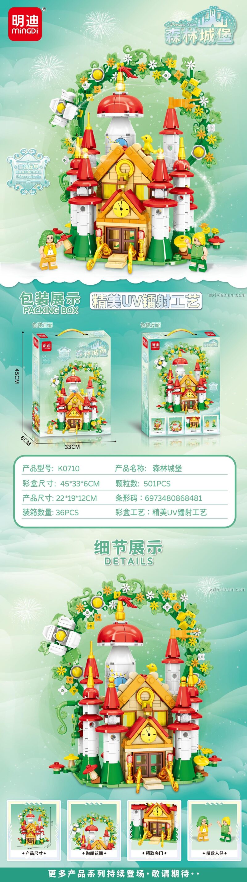 Chi tiết mô hình Lâu đài Công chúa Rừng xanh Mingi K0710