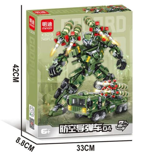 Bộ lắp ghép Mingi K3019 Xe Tăng Tên Lửa Phòng Không Robot 2 trong 1, 749 mảnh, cho bé 6 tuổi, màu xanh lá, đỏ, xám, có tính năng bắn đạn nhựa, giá tốt