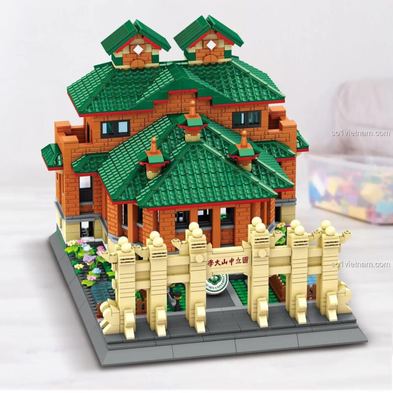 Mô hình Trường Đại học Trung Sơn sau khi lắp ráp từ bộ Mingi K3039, 1740 mảnh, kiến trúc tinh xảo