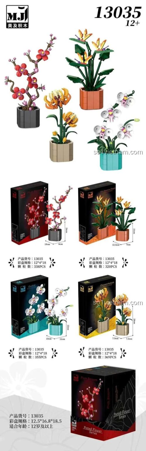 MJ 13035 Chậu Hoa Lan bộ lắp ráp 355 mảnh đồ chơi xếp hình cho bé gái 12 tuổi