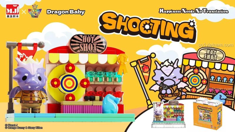 Chi tiết mô hình Quầy Bắn Súng Dragon Baby thuộc bộ đồ chơi MJ 13071. Nhân vật rồng con màu tím ngộ nghĩnh.