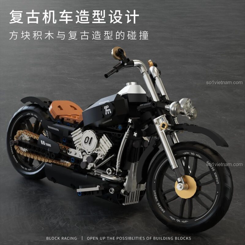 Mô hình xe máy Harley-Davidson cổ điển 拓木 T1007, chi tiết động cơ, bộ lắp ghép Technic cho bé 8 tuổi, 445 mảnh ghép, giá tốt