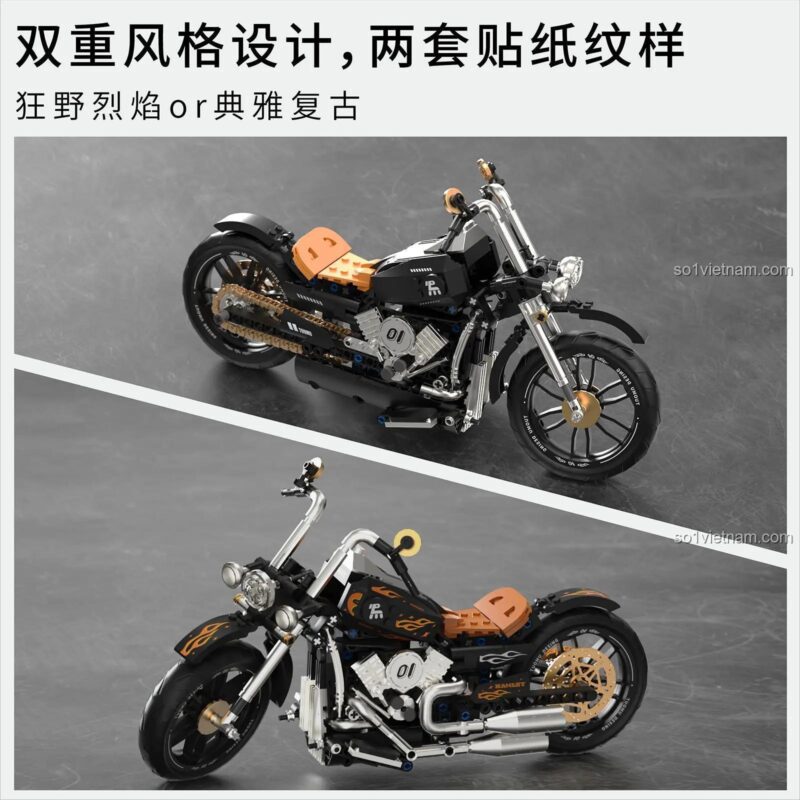 Mô hình xe máy Harley-Davidson 拓木 T1007, hai phong cách decal hoang dã và cổ điển, bộ lắp ghép Technic cho bé 8 tuổi, 445 mảnh ghép, giá tốt