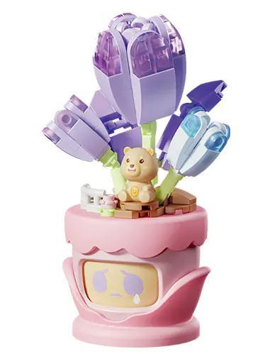 Bộ Lắp Ghép Hoa Tulip Tình Cảm 月光社 804431, Mô hình hoa tulip tím, hồng, xanh lá, trắng, có minifigure gấu, độ tuổi 14+, giá tốt