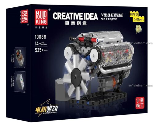 Hộp sản phẩm Mould King 10088 Động cơ V8 chạy điện, Mô hình động cơ V8, Đồ chơi kỹ thuật, 535 mảnh, Độ tuổi 14+