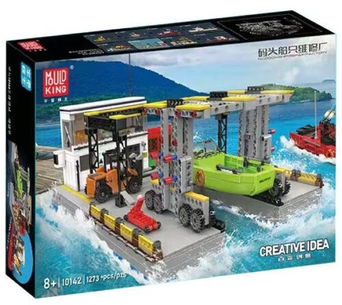 Hộp sản phẩm bộ lắp ghép Mould King 10142 Xưởng Sửa Chữa Tàu Thuyền, đồ chơi mô hình bến cảng cho bé trai 8 tuổi, giá rẻ.
