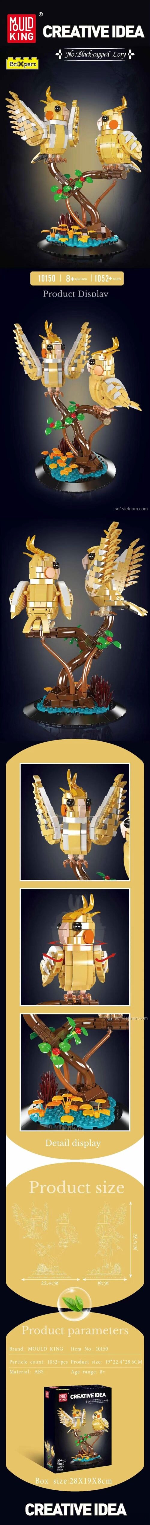 Mô hình Chim Vẹt Đầu Đen Mould King 10150, bộ lắp ghép 1052 mảnh, đồ chơi sáng tạo cho bé 8 tuổi