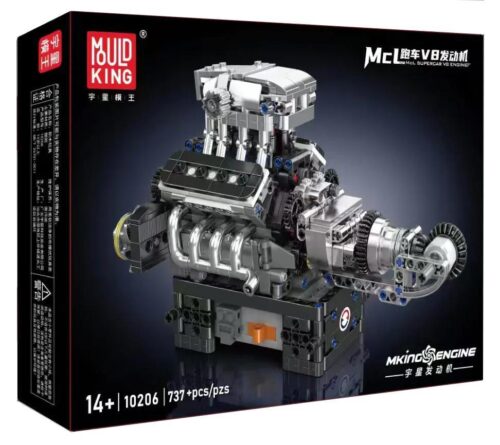 Hộp sản phẩm Mould King 10206 Động cơ Siêu xe MCL V8, bộ lắp ghép động cơ V8, đồ chơi mô hình kỹ thuật cho bé 14 tuổi, 737 chi tiết