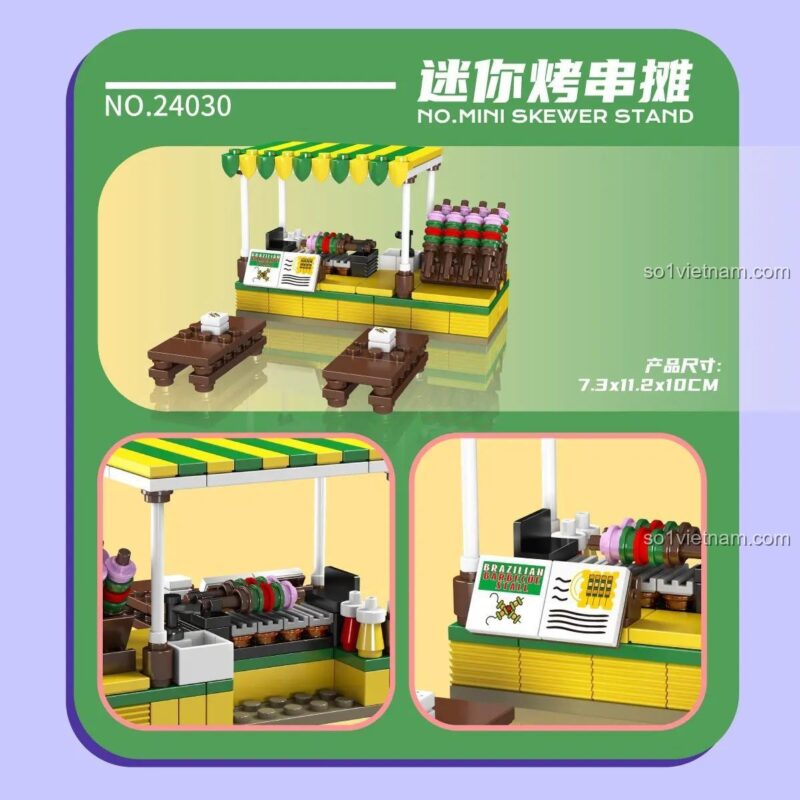 Mould King 24030 MINI迷你：迷你烤串摊 chi tiết, Bộ lắp ghép Quầy bán đồ ăn đường phố, 243 mảnh, 8+ tuổi, Con trai, Con gái, Chợ Đêm Sôi Động, Mô hình Quán ăn đường phố