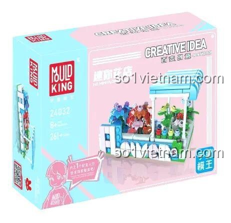 Hộp sản phẩm Mould King 24032 MINI迷你：迷你花店 bộ lắp ghép cửa hàng hoa mini 261 mảnh, độ tuổi 8+, màu sắc tươi sáng, thiết kế tinh xảo