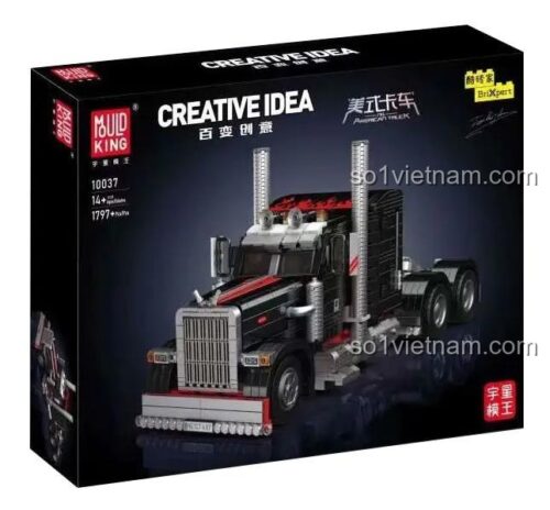 Hộp sản phẩm MouldKing 10037 Xe tải Mỹ, bộ đồ chơi xe tải Mỹ, đồ chơi mô hình xe tải Mỹ, xe tải Mỹ cổ điển, xe tải Mỹ 1797 chi tiết, xe tải Mỹ cho bé trai 14 tuổi