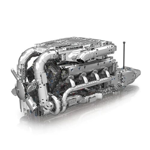 MouldKing 10168 Động cơ V8 Twin-Turbo bộ lắp ghép, mô hình động cơ V8, đồ chơi kỹ thuật, 2899 mảnh, cho bé 14 tuổi, màu trắng bạc, giá tốt